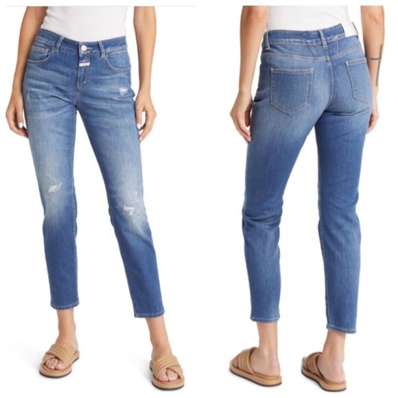 Closed NWT Baker Slim Ankle Jeans Women’s Size 24 Blue Distressed Stretch - Picture 1 of 14